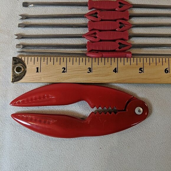 Red Lobster Claw Cracker Pick Fork Lot Set Plastic Metal Tool Seafood Nut Crab - Picture 11 of 11